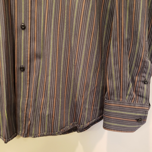 Bugatchi Uomo Shirt Mens Large Blue Vertical Stripes Long Sleeve Button Down - Picture 6 of 8